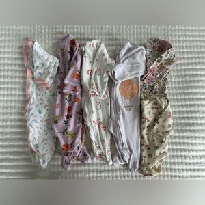 Bundle of baby girl sleepers and onesies, 0-3 months